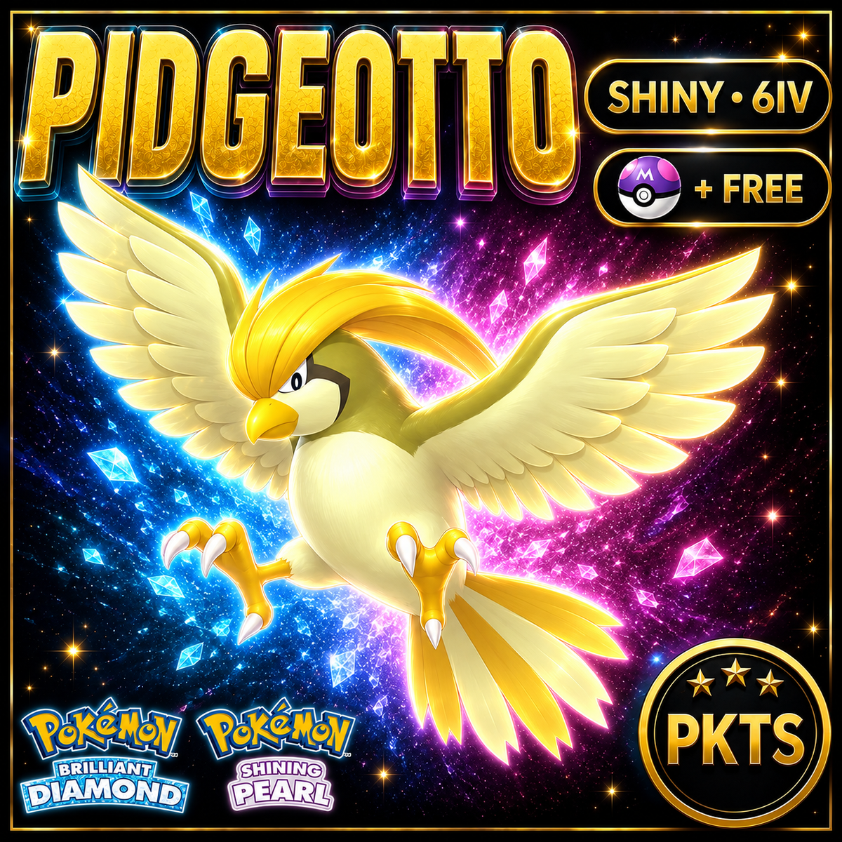 Shiny Pidgeotto for Pokémon Brilliant Diamond & Shining Pearl (BDSP), 6IV, PKTS.