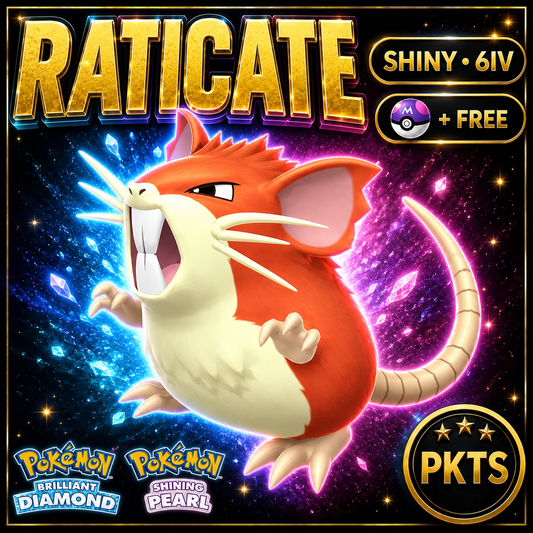 Shiny Raticate for Pokémon Brilliant Diamond & Shining Pearl (BDSP), 6IV, PKTS.