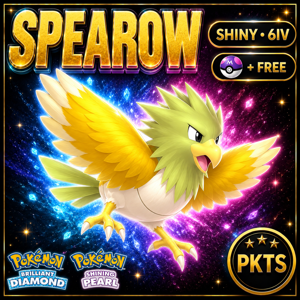 Shiny Spearow for Pokémon Brilliant Diamond & Shining Pearl (BDSP), 6IV, PKTS.
