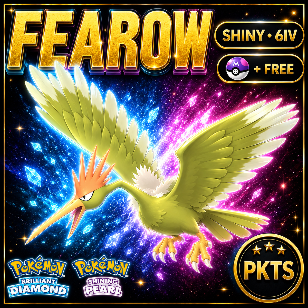 Shiny Fearow for Pokémon Brilliant Diamond & Shining Pearl (BDSP), 6IV, PKTS.
