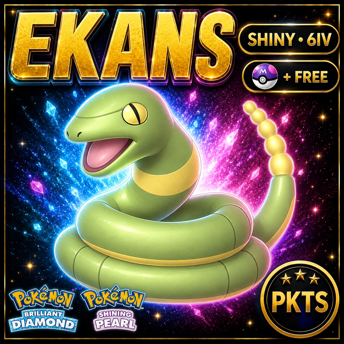 Shiny Ekans for Pokémon Brilliant Diamond & Shining Pearl (BDSP), 6IV, PKTS.