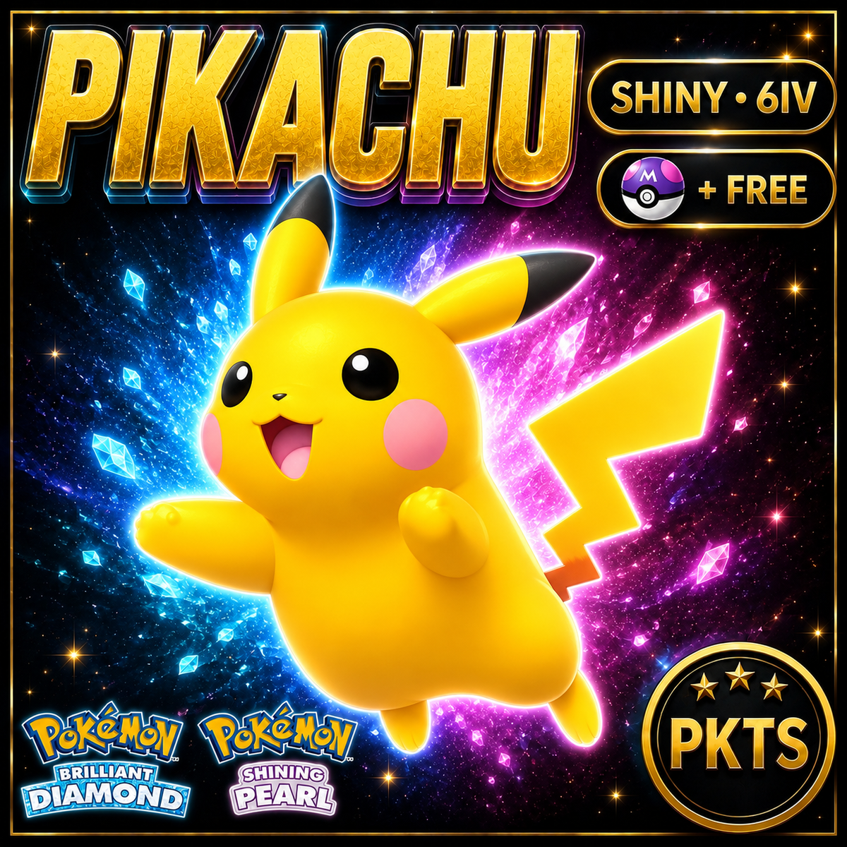 Shiny Pikachu for Pokémon Brilliant Diamond & Shining Pearl (BDSP), 6IV, PKTS.