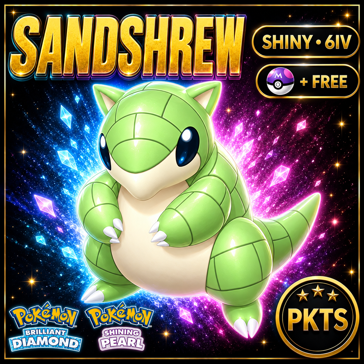 Shiny Sandshrew for Pokémon Brilliant Diamond & Shining Pearl (BDSP), 6IV, PKTS.
