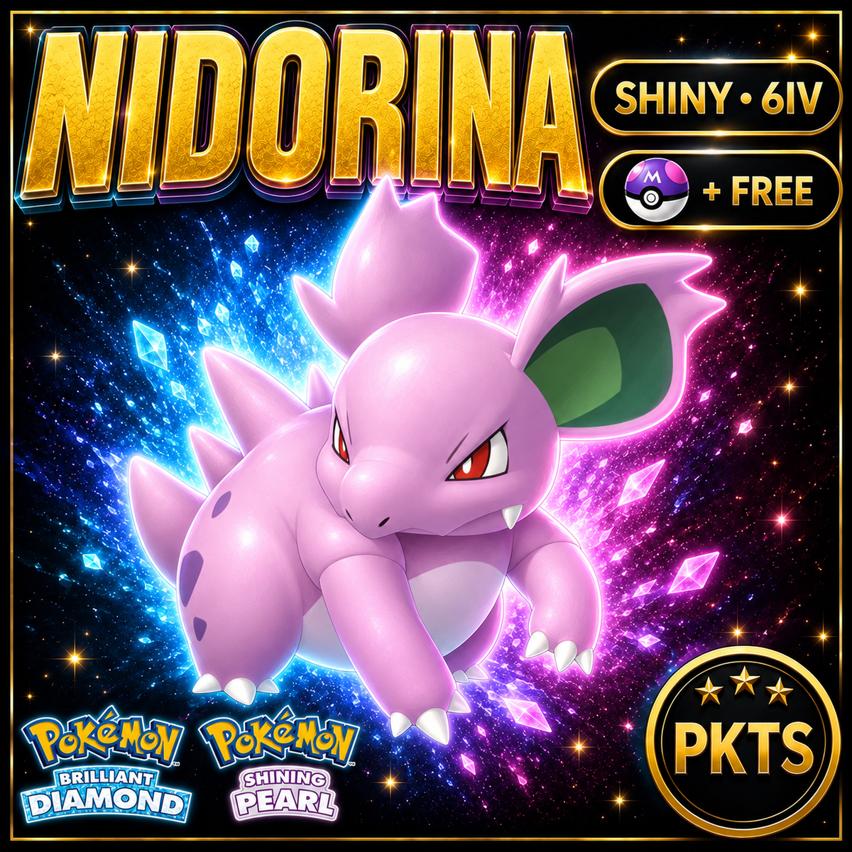 Shiny Nidorina for Pokémon Brilliant Diamond & Shining Pearl (BDSP), 6IV, PKTS.