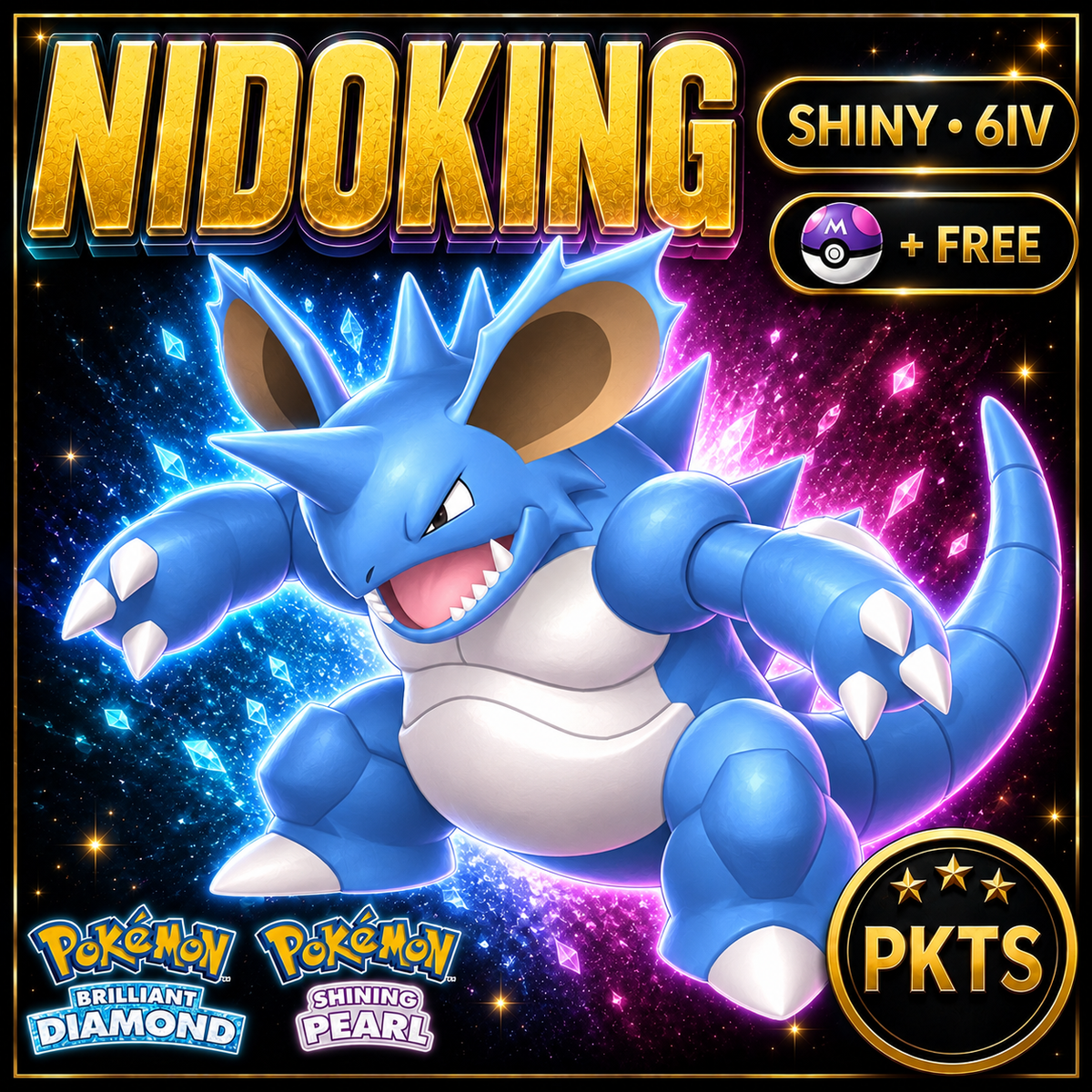 Shiny Nidoking for Pokémon Brilliant Diamond & Shining Pearl (BDSP), 6IV, PKTS.