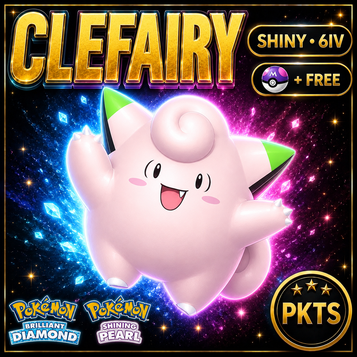 Shiny Clefairy for Pokémon Brilliant Diamond & Shining Pearl (BDSP), 6IV, PKTS.