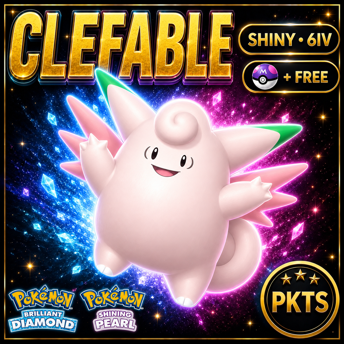 Shiny Clefable for Pokémon Brilliant Diamond & Shining Pearl (BDSP), 6IV, PKTS.