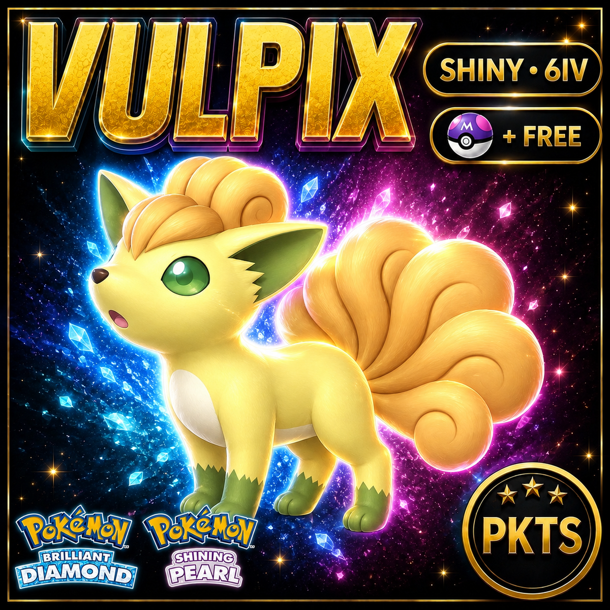 Shiny Vulpix for Pokémon Brilliant Diamond & Shining Pearl (BDSP), 6IV, PKTS.