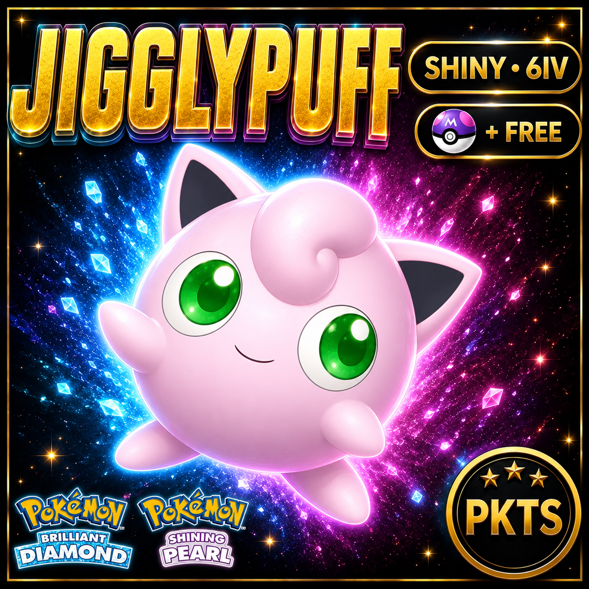 Shiny Jigglypuff for Pokémon Brilliant Diamond & Shining Pearl (BDSP), 6IV, PKTS.