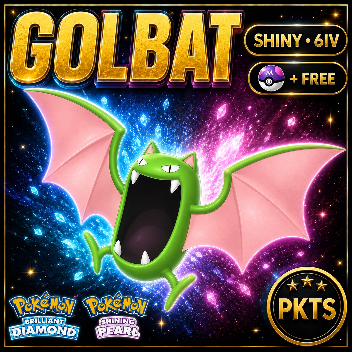 Shiny Golbat for Pokémon Brilliant Diamond & Shining Pearl (BDSP), 6IV, PKTS.
