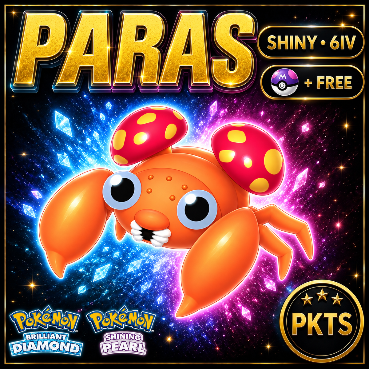Shiny Paras for Pokémon Brilliant Diamond & Shining Pearl (BDSP), 6IV, PKTS.