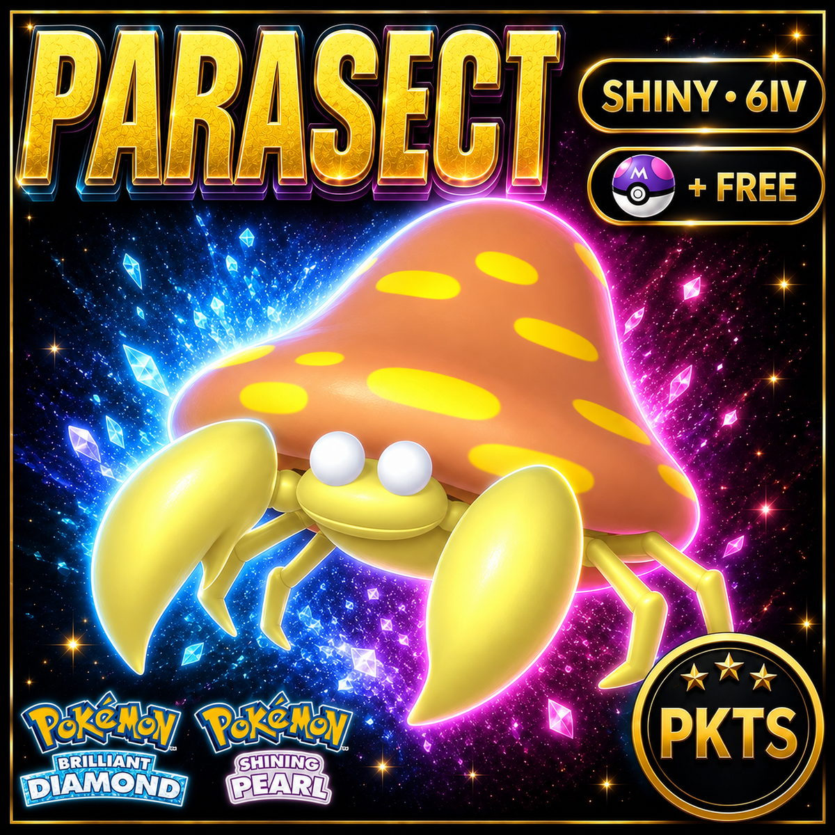 Shiny Parasect for Pokémon Brilliant Diamond & Shining Pearl (BDSP), 6IV, PKTS.