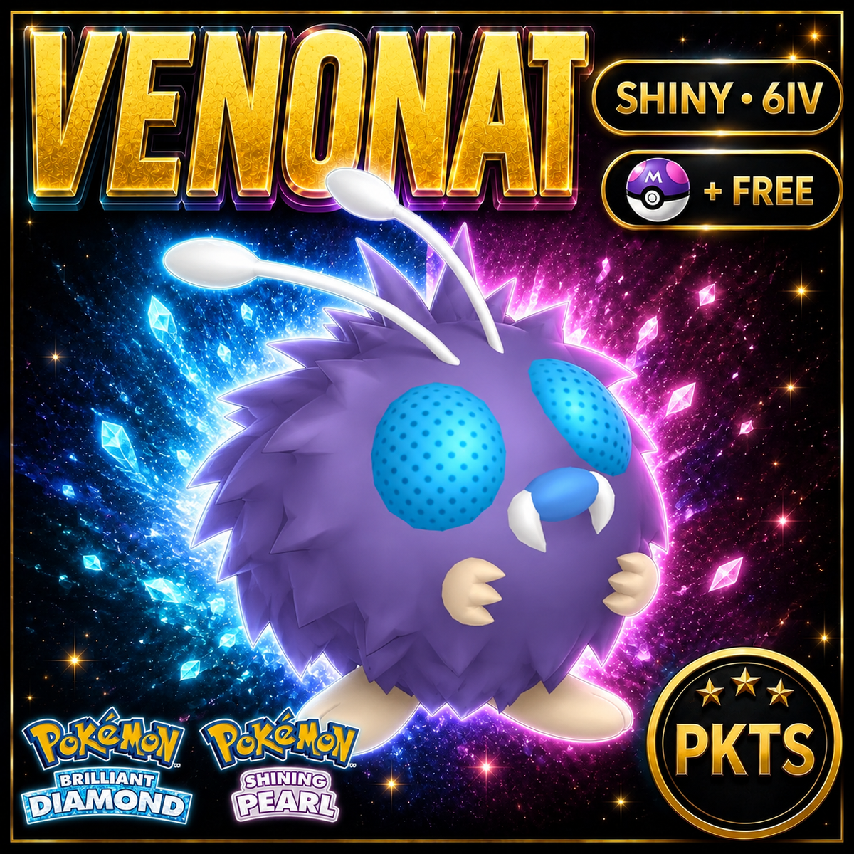 Shiny Venonat for Pokémon Brilliant Diamond & Shining Pearl (BDSP), 6IV, PKTS.