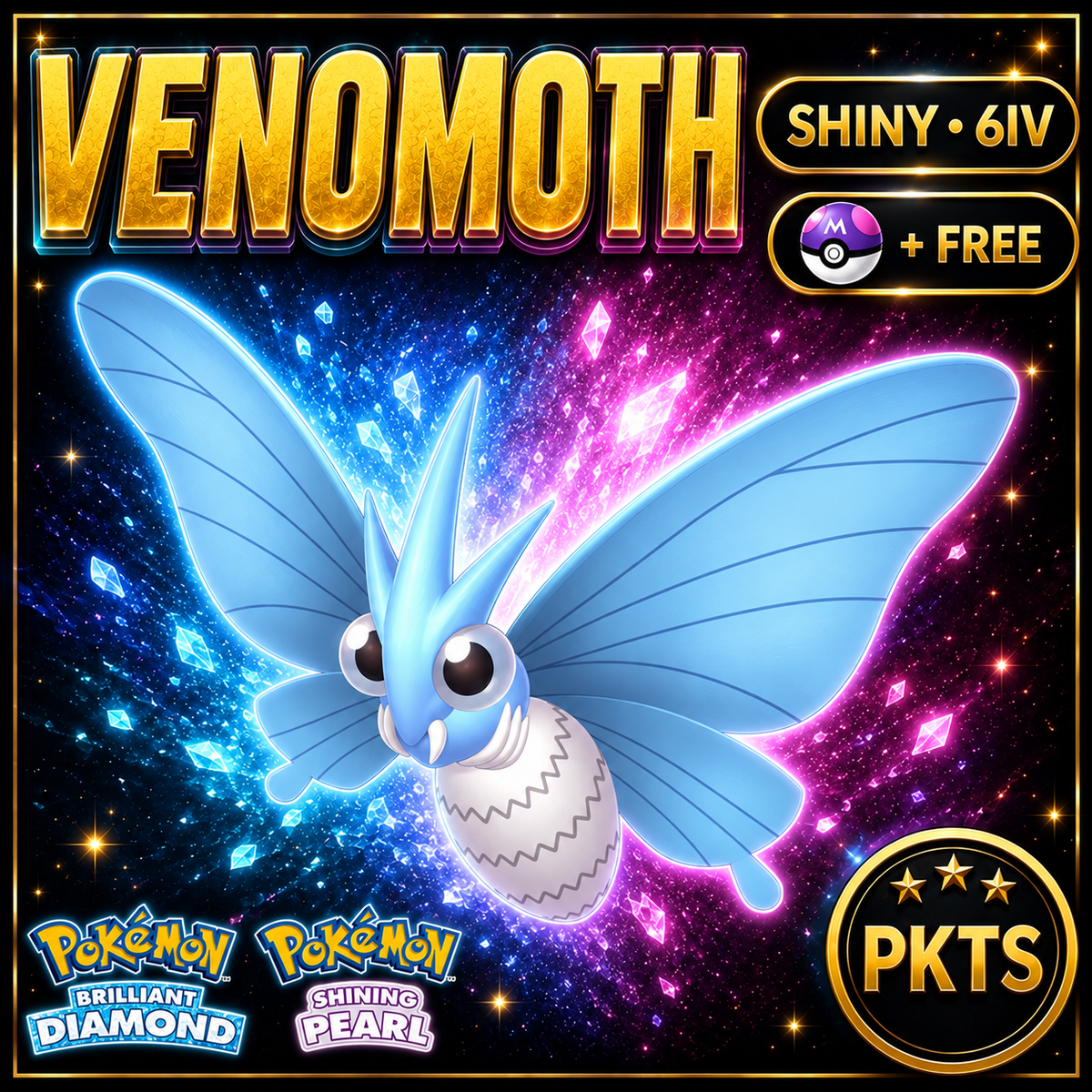 Shiny Venomoth for Pokémon Brilliant Diamond & Shining Pearl (BDSP), 6IV, PKTS.