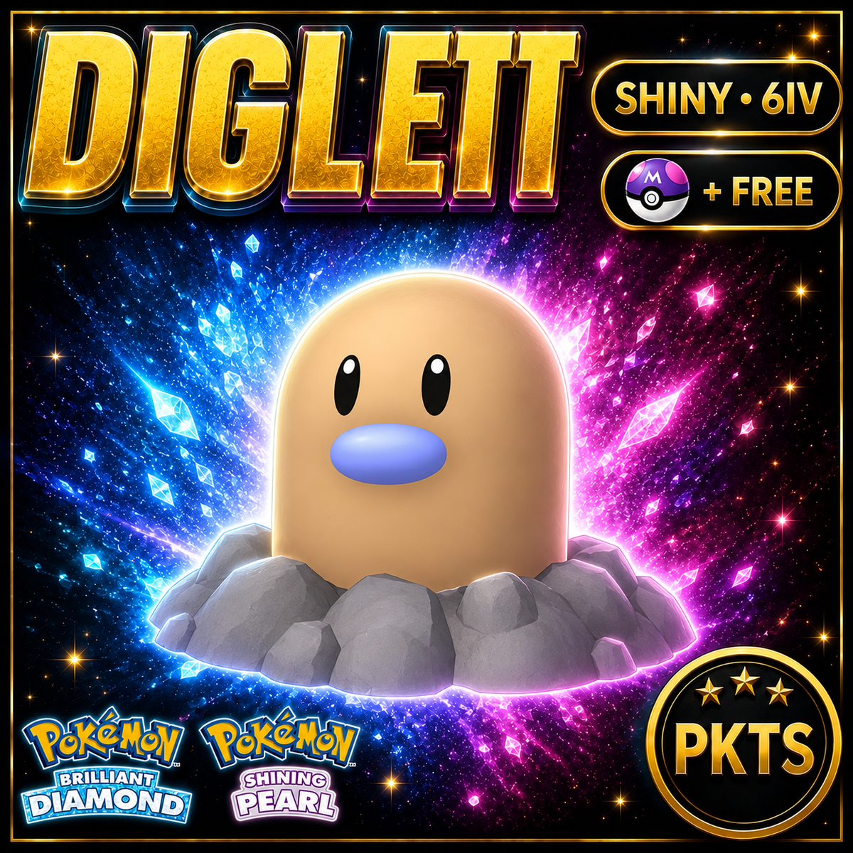 Shiny Diglett for Pokémon Brilliant Diamond & Shining Pearl (BDSP), 6IV, PKTS.