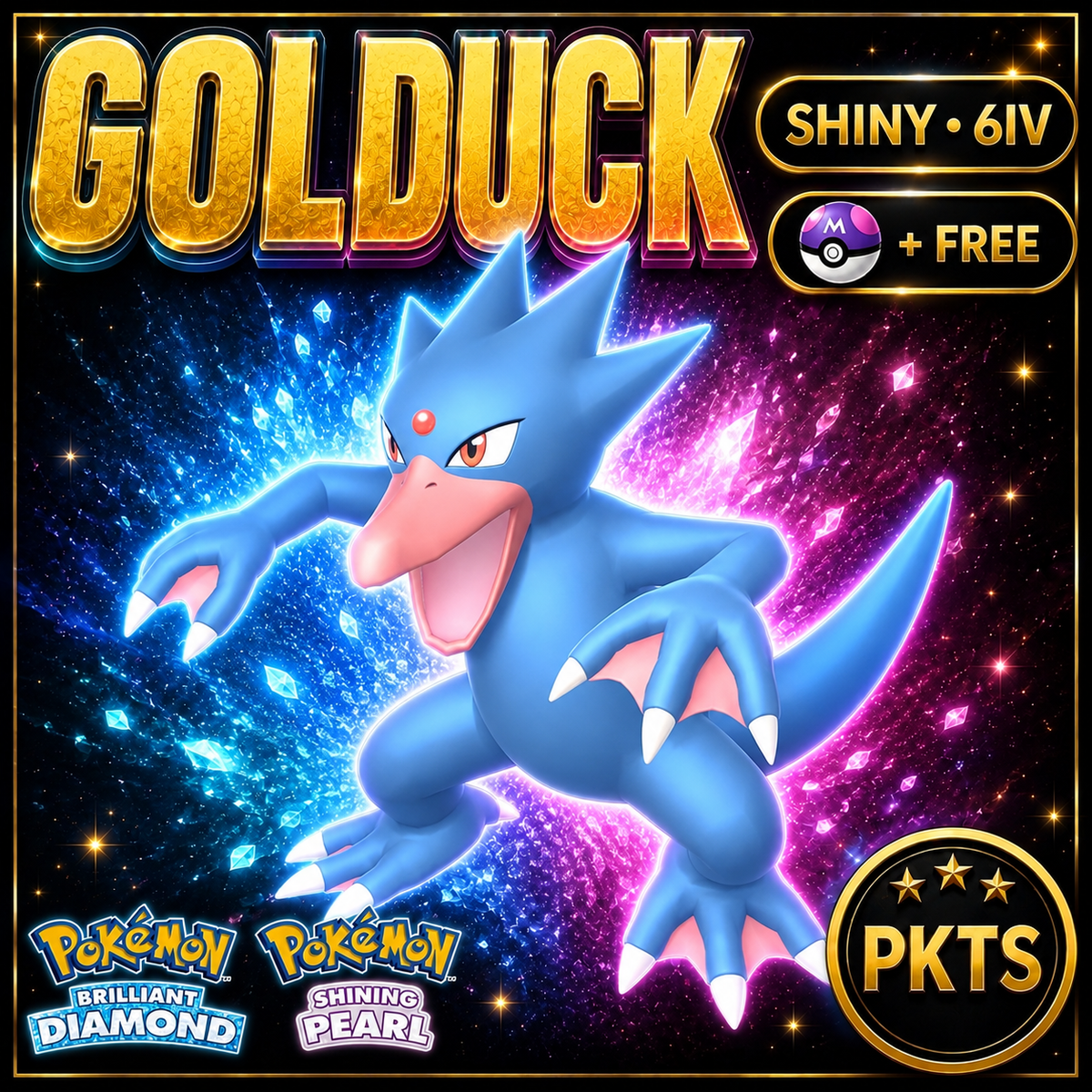 Shiny Golduck for Pokémon Brilliant Diamond & Shining Pearl (BDSP), 6IV, PKTS.