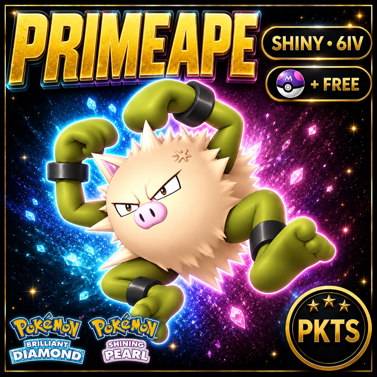 Shiny Primeape for Pokémon Brilliant Diamond & Shining Pearl (BDSP), 6IV, PKTS.