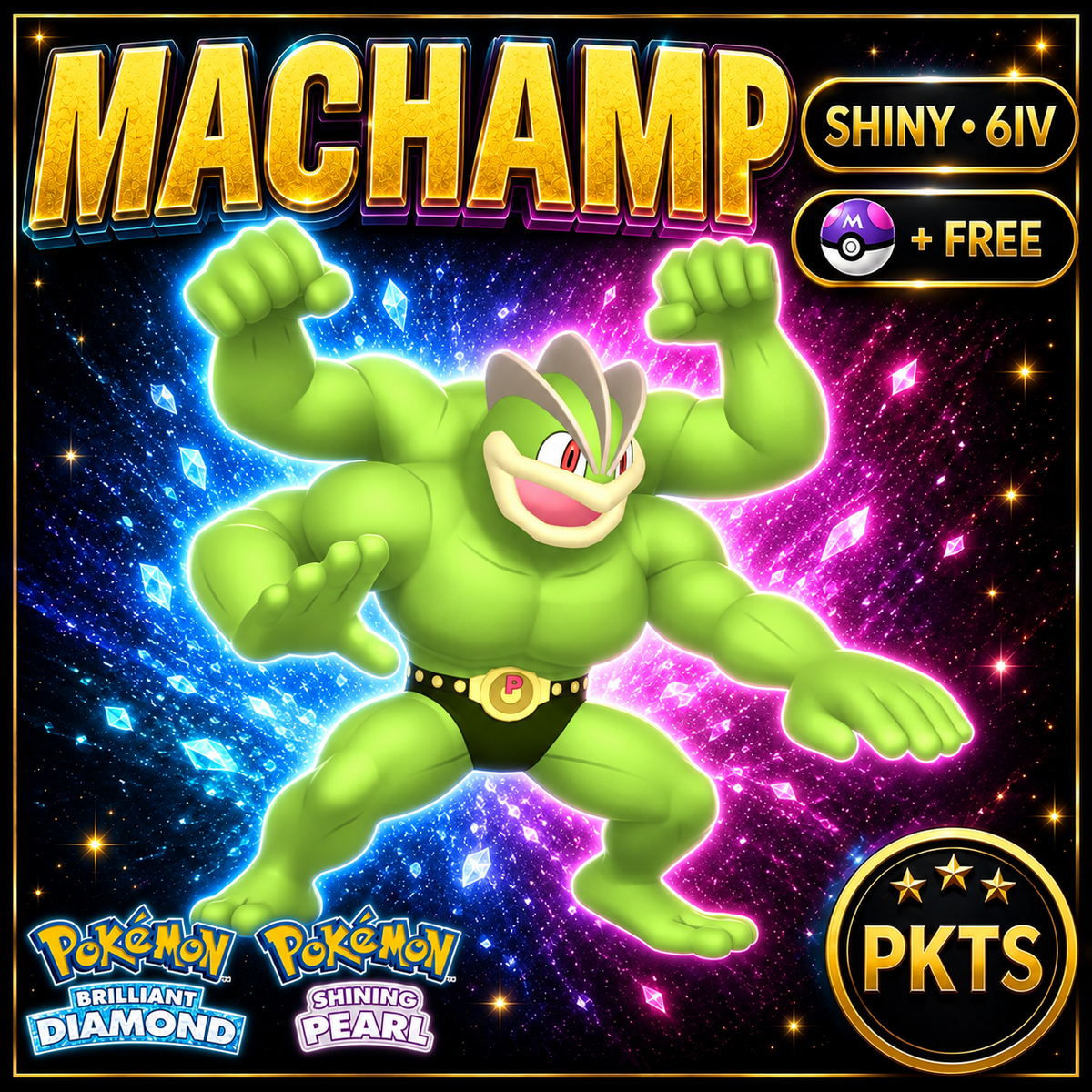 Shiny Machamp for Pokémon Brilliant Diamond & Shining Pearl (BDSP), 6IV, PKTS.