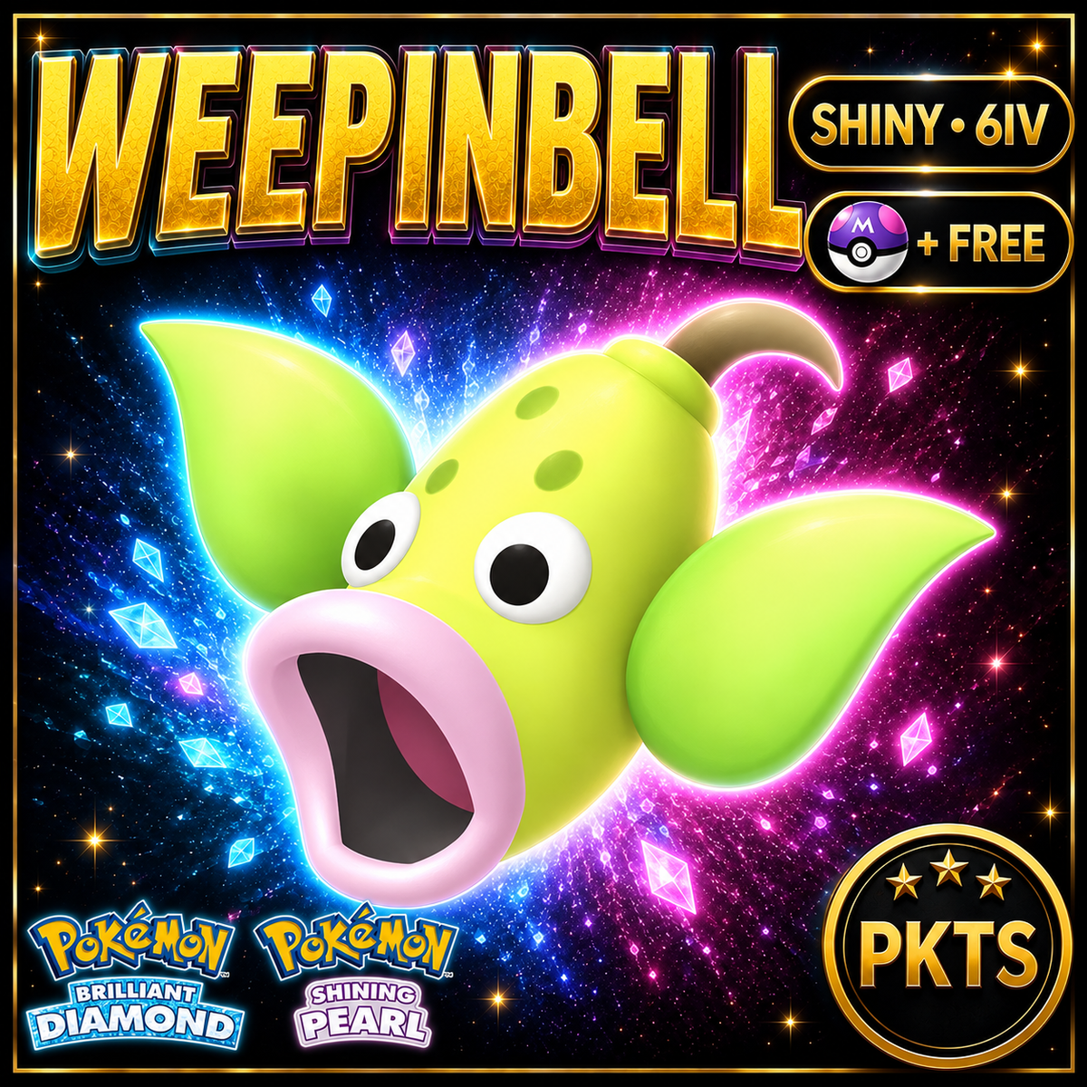 Shiny Weepinbell for Pokémon Brilliant Diamond & Shining Pearl (BDSP), 6IV, PKTS.