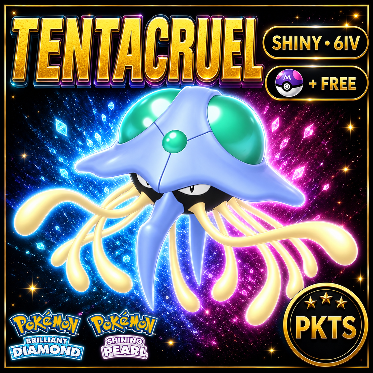 Shiny Tentacruel for Pokémon Brilliant Diamond & Shining Pearl (BDSP), 6IV, PKTS.