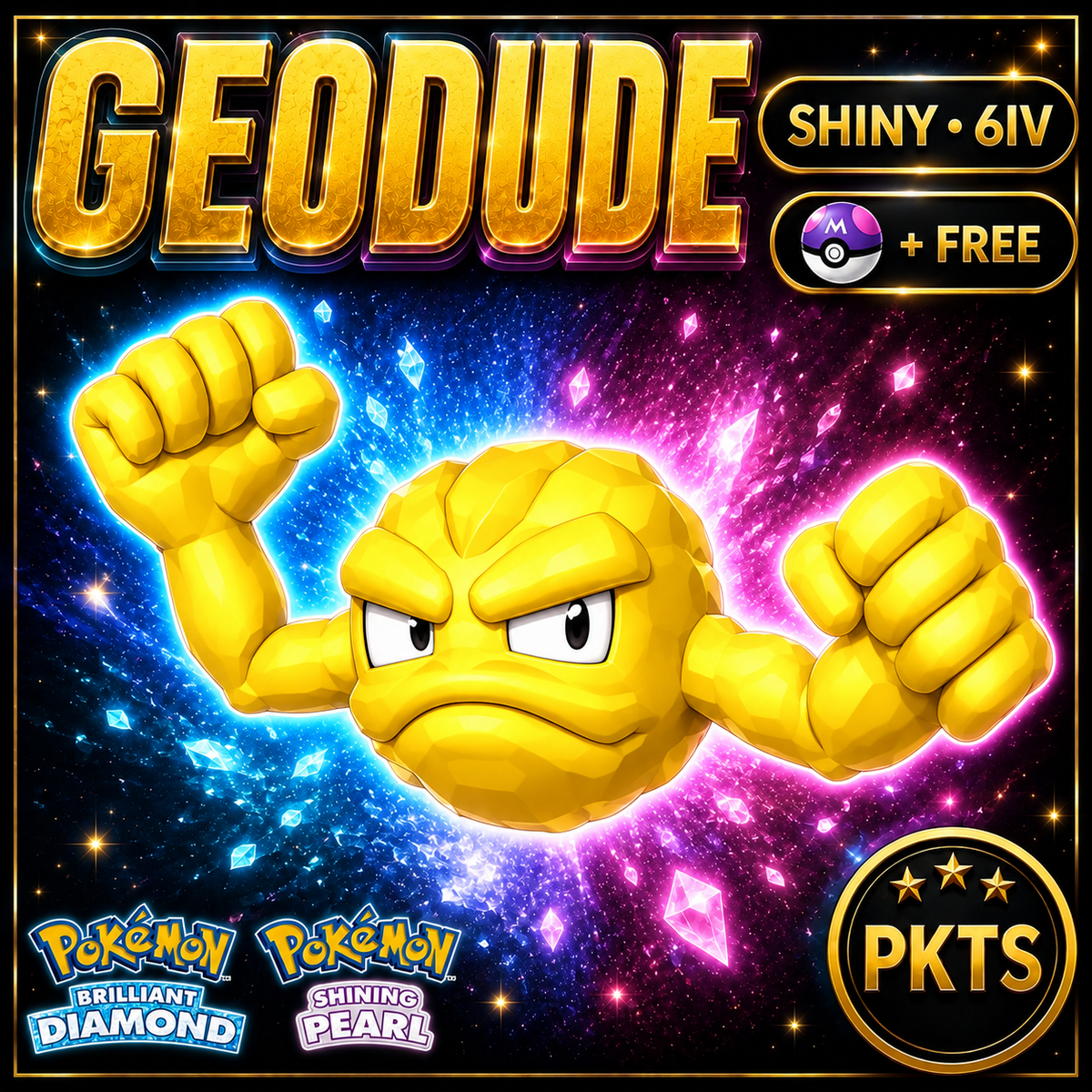 Shiny Geodude for Pokémon Brilliant Diamond & Shining Pearl (BDSP), 6IV, PKTS.