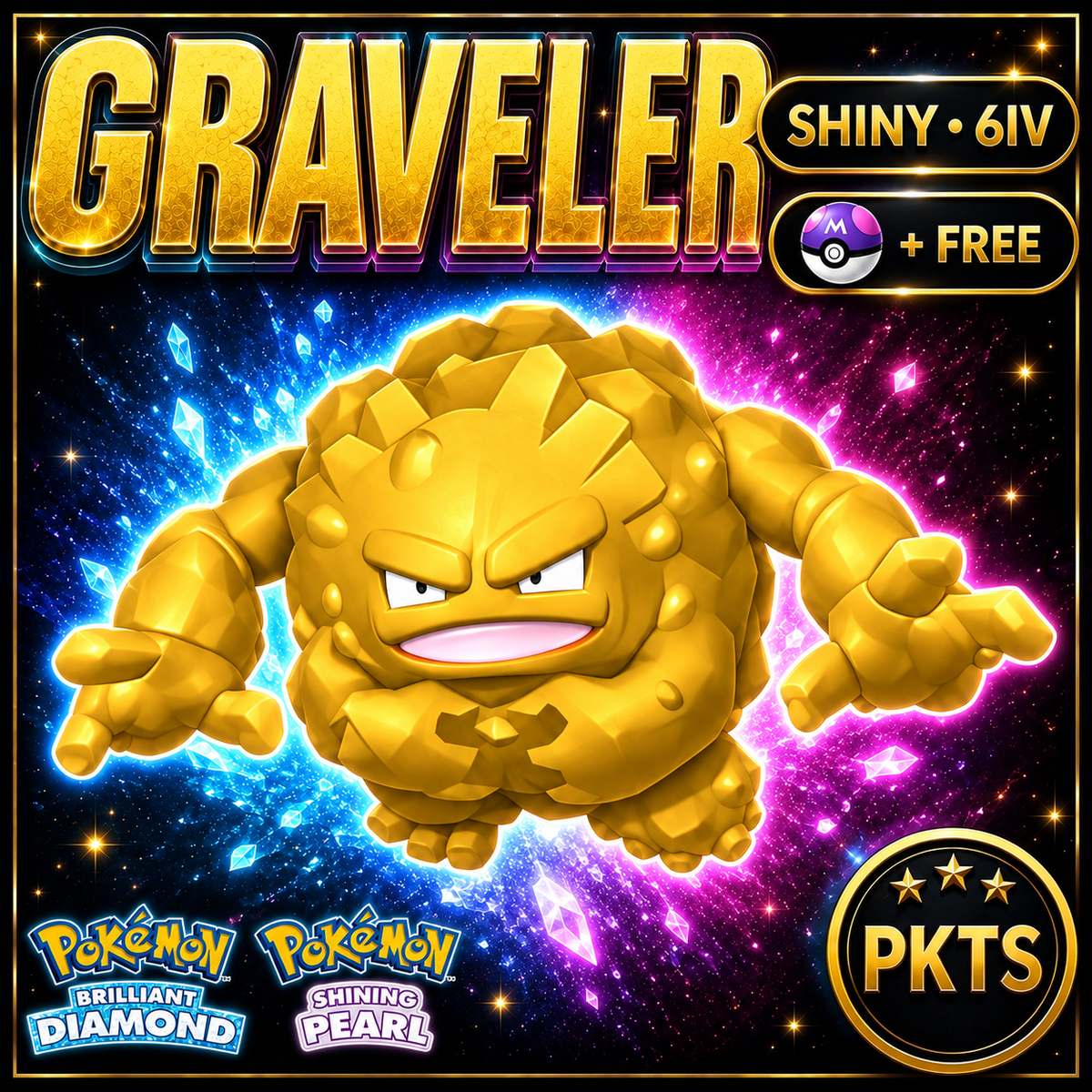 Shiny Graveler for Pokémon Brilliant Diamond & Shining Pearl (BDSP), 6IV, PKTS.