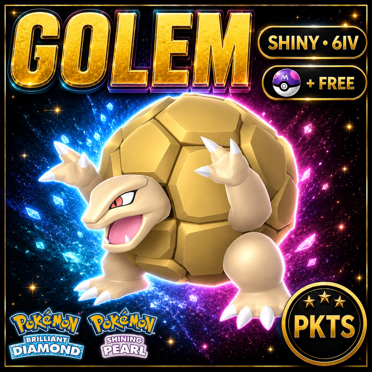 Shiny Golem for Pokémon Brilliant Diamond & Shining Pearl (BDSP), 6IV, PKTS.