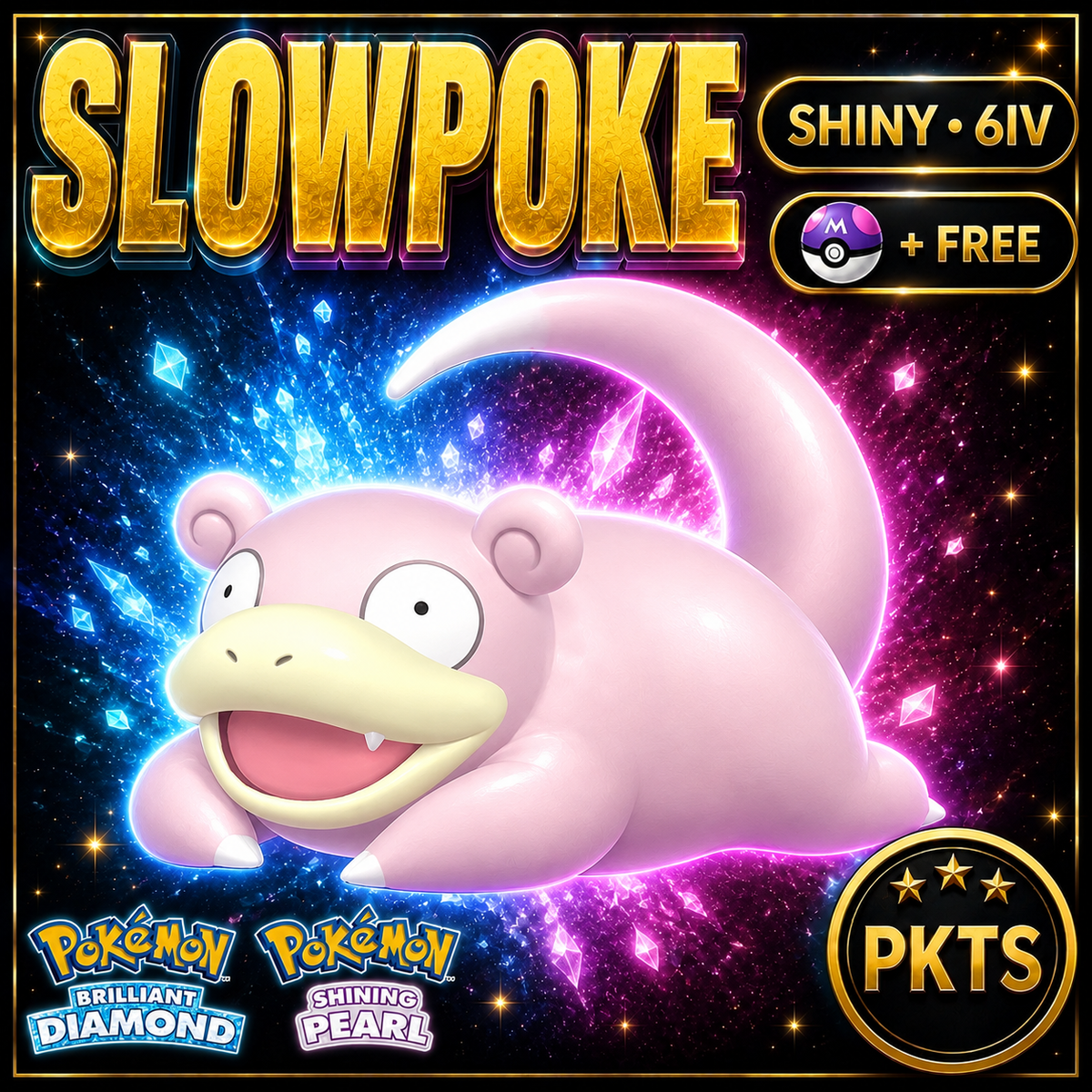 Shiny Slowpoke for Pokémon Brilliant Diamond & Shining Pearl (BDSP), 6IV, PKTS.