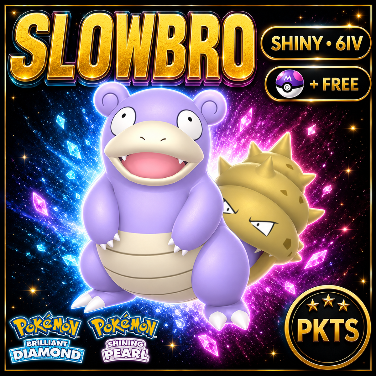Shiny Slowbro for Pokémon Brilliant Diamond & Shining Pearl (BDSP), 6IV, PKTS.