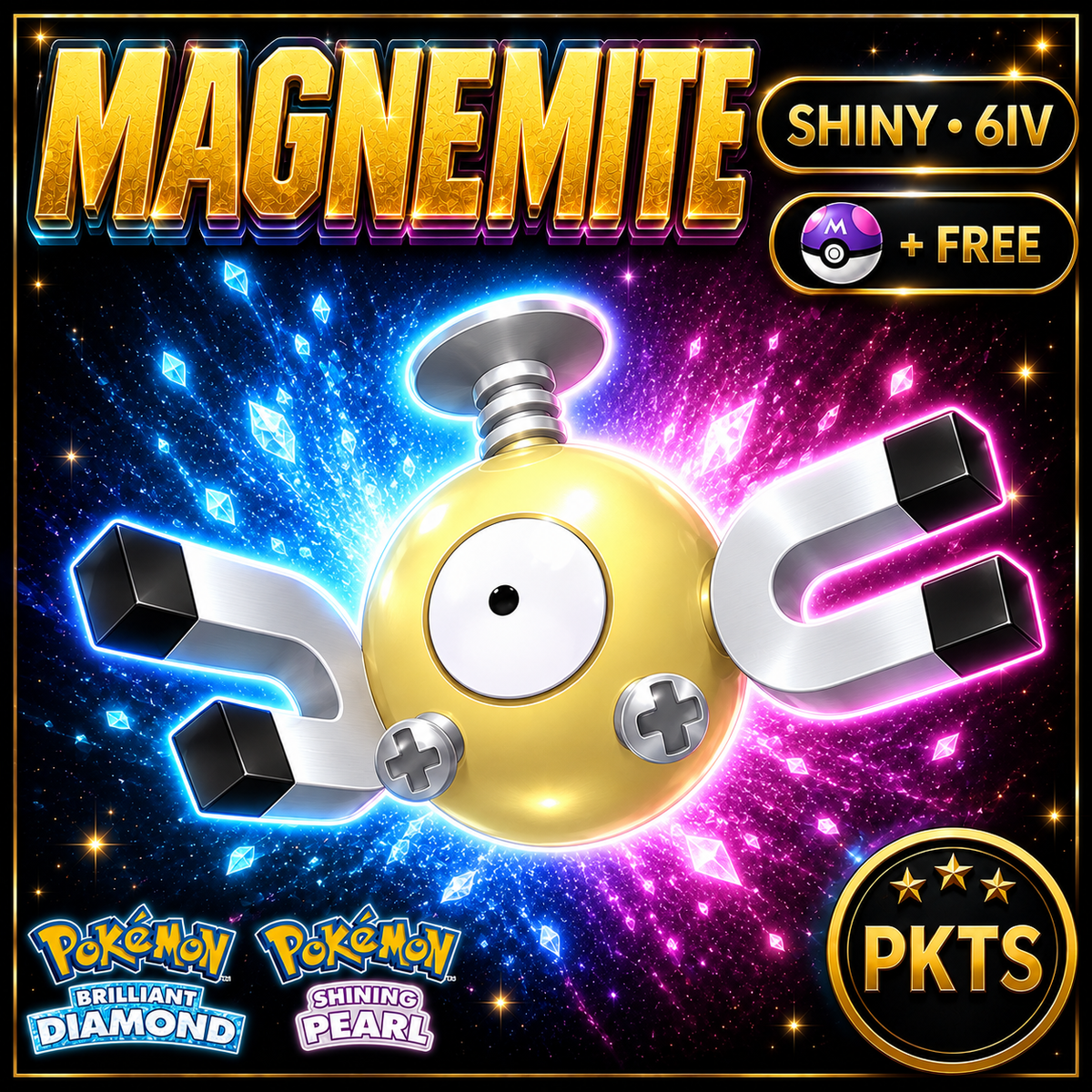 Shiny Magnemite for Pokémon Brilliant Diamond & Shining Pearl (BDSP), 6IV, PKTS.