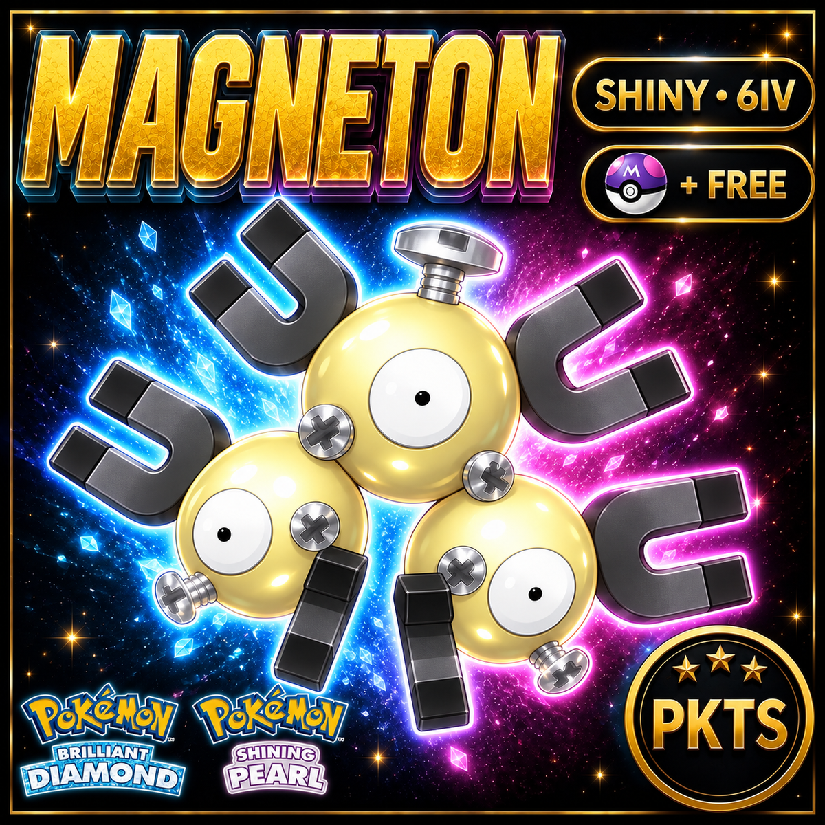 Shiny Magneton for Pokémon Brilliant Diamond & Shining Pearl (BDSP), 6IV, PKTS.