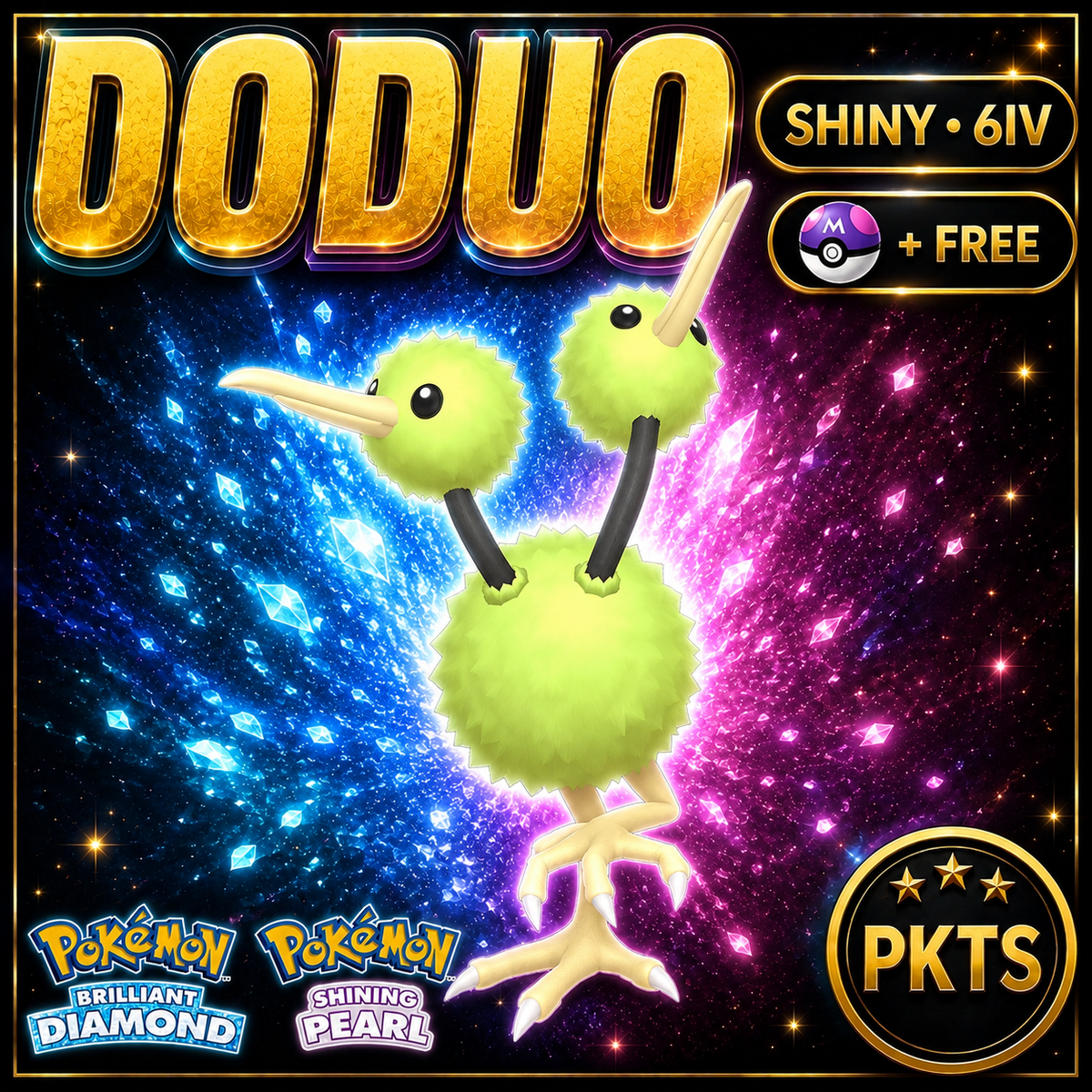 Shiny Doduo for Pokémon Brilliant Diamond & Shining Pearl (BDSP), 6IV, PKTS.