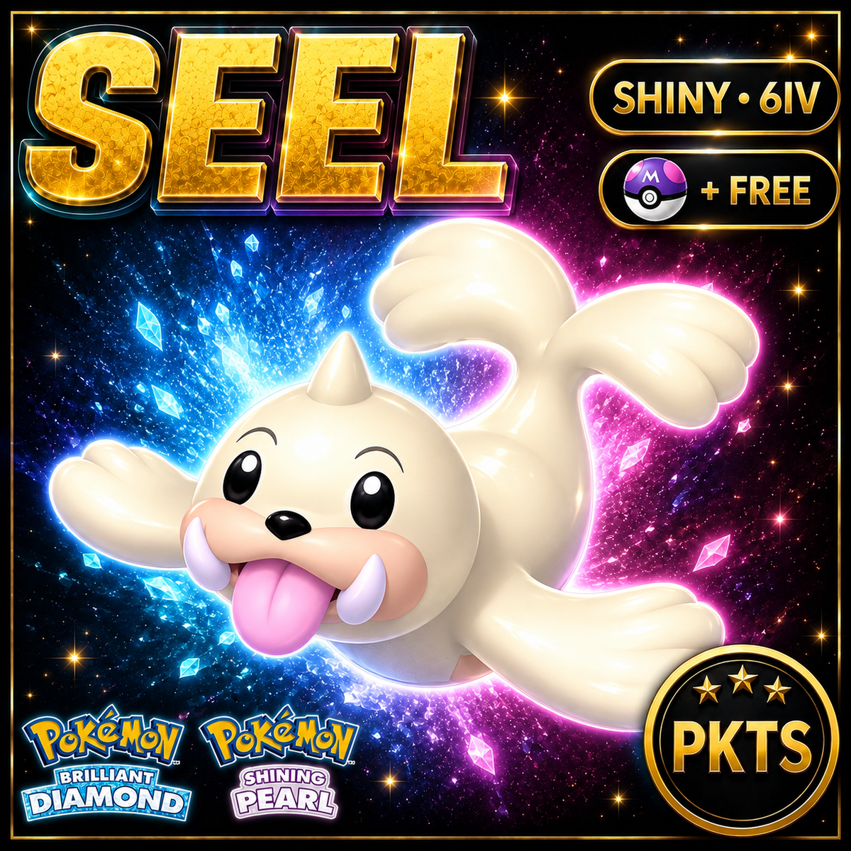Shiny Seel for Pokémon Brilliant Diamond & Shining Pearl (BDSP), 6IV, PKTS.