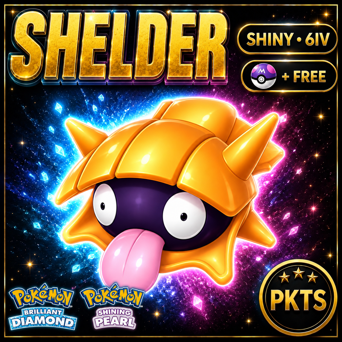 Shiny Shellder for Pokémon Brilliant Diamond & Shining Pearl (BDSP), 6IV, PKTS.