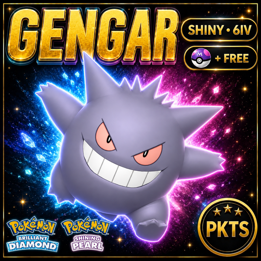 Shiny Gengar for Pokémon Brilliant Diamond & Shining Pearl (BDSP), 6IV, PKTS.