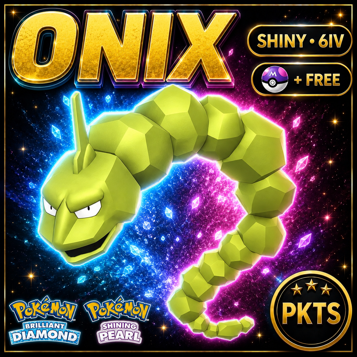 Shiny Onix for Pokémon Brilliant Diamond & Shining Pearl (BDSP), 6IV, PKTS.
