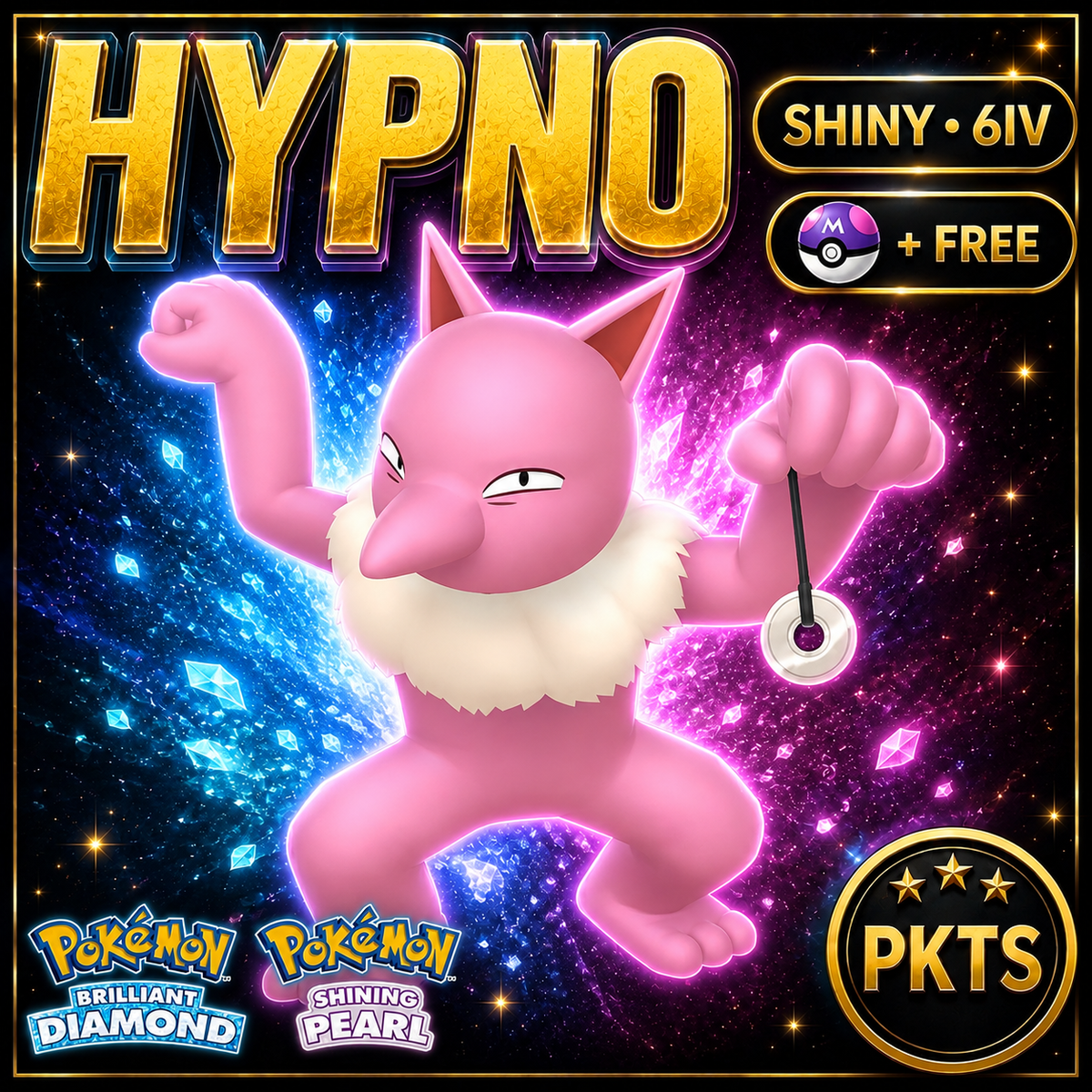 Shiny Hypno for Pokémon Brilliant Diamond & Shining Pearl (BDSP), 6IV, PKTS.