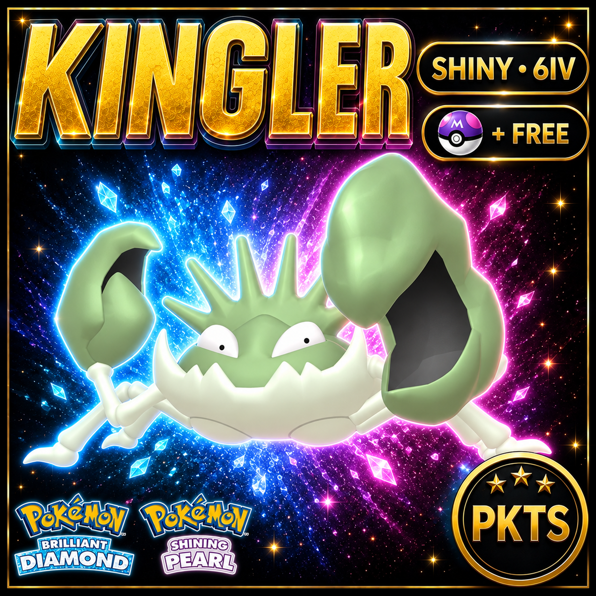 Shiny Kingler for Pokémon Brilliant Diamond & Shining Pearl (BDSP), 6IV, PKTS.