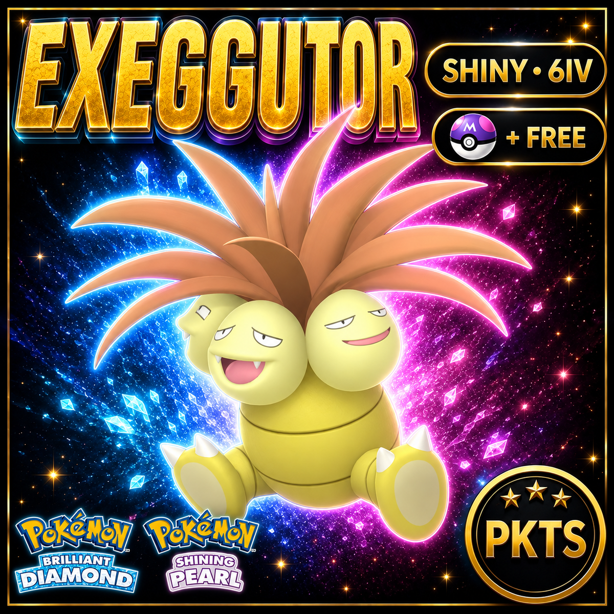 Shiny Exeggutor for Pokémon Brilliant Diamond & Shining Pearl (BDSP), 6IV, PKTS.