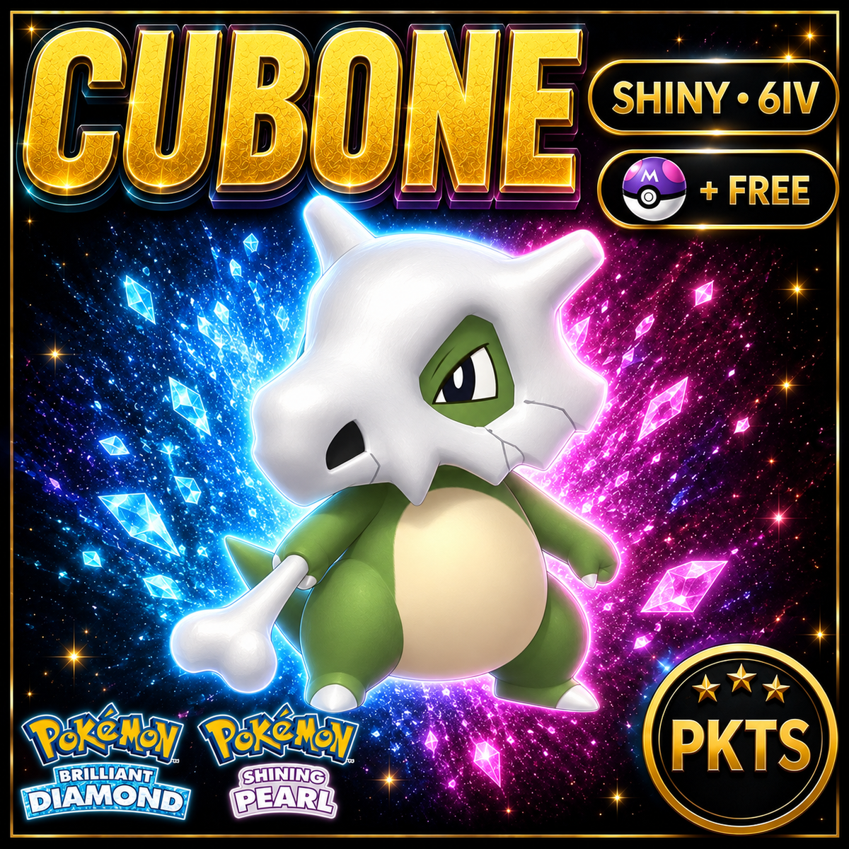 Shiny Cubone for Pokémon Brilliant Diamond & Shining Pearl (BDSP), 6IV, PKTS.