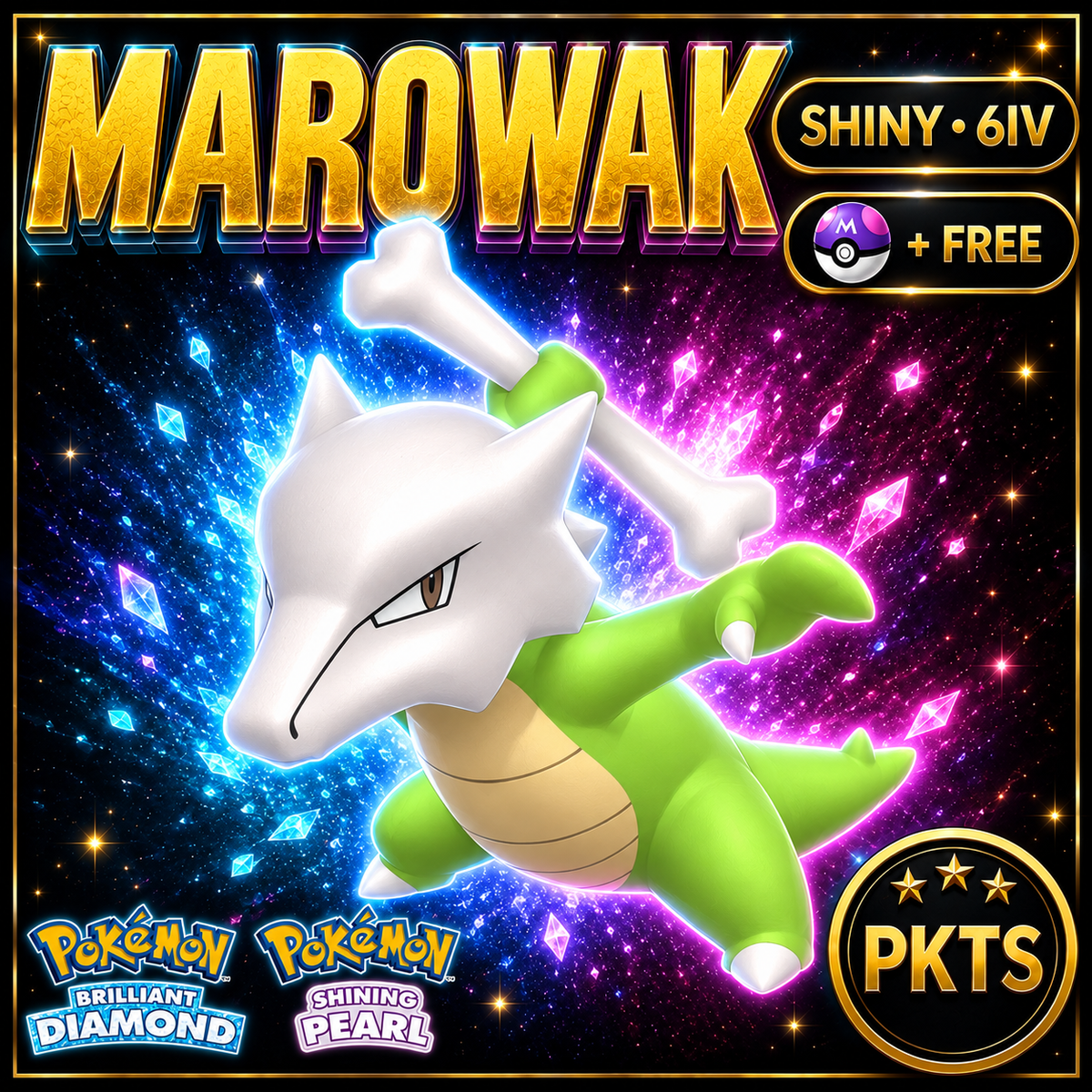 Shiny Marowak for Pokémon Brilliant Diamond & Shining Pearl (BDSP), 6IV, PKTS.