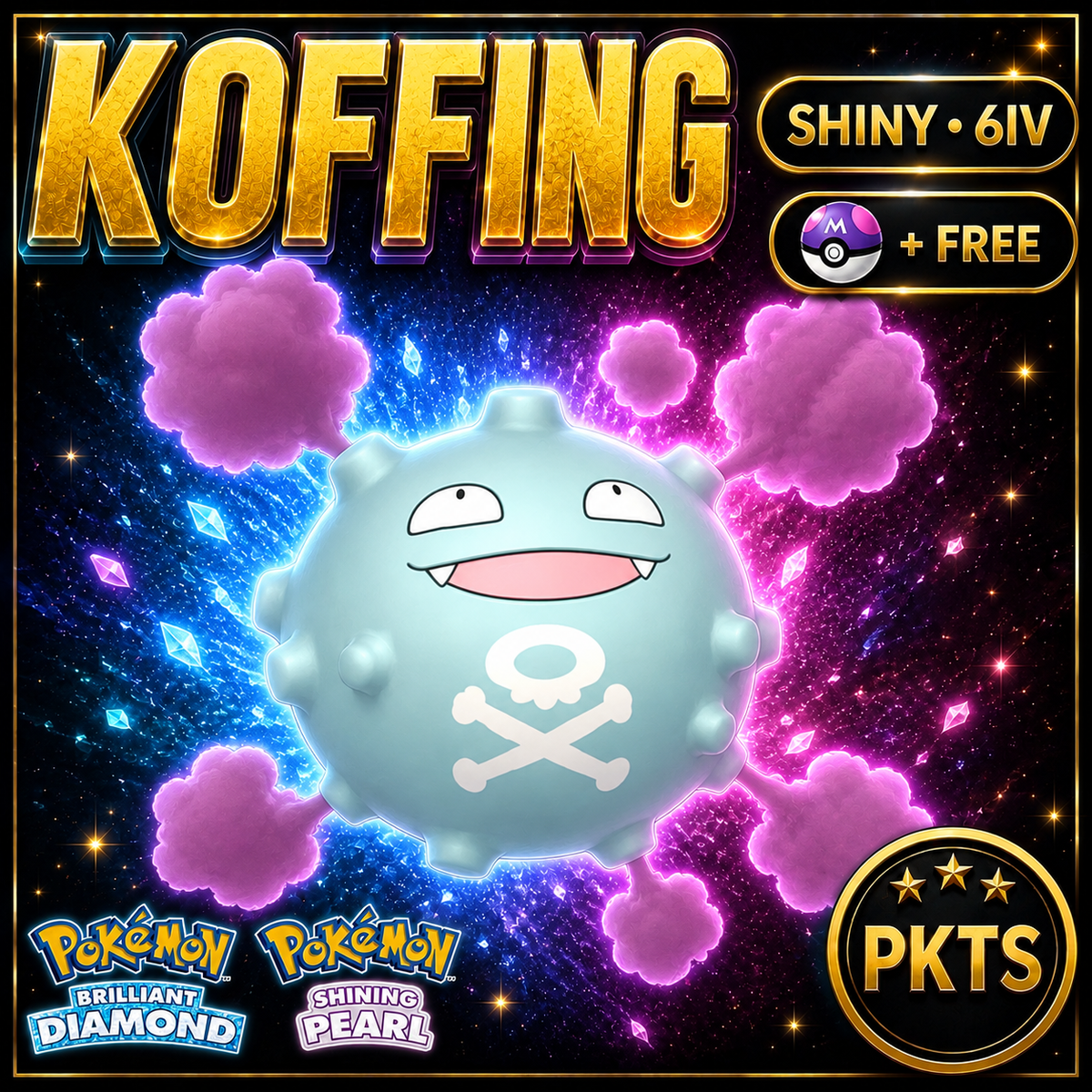 Shiny Koffing for Pokémon Brilliant Diamond & Shining Pearl (BDSP), 6IV, PKTS.