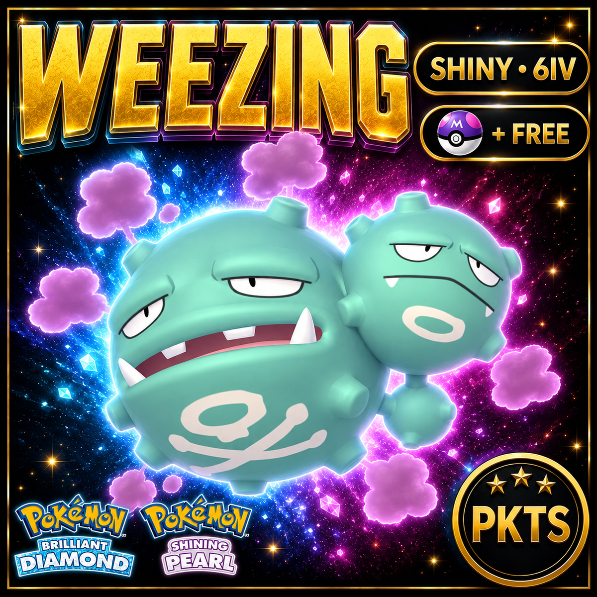 Shiny Weezing for Pokémon Brilliant Diamond & Shining Pearl (BDSP), 6IV, PKTS.