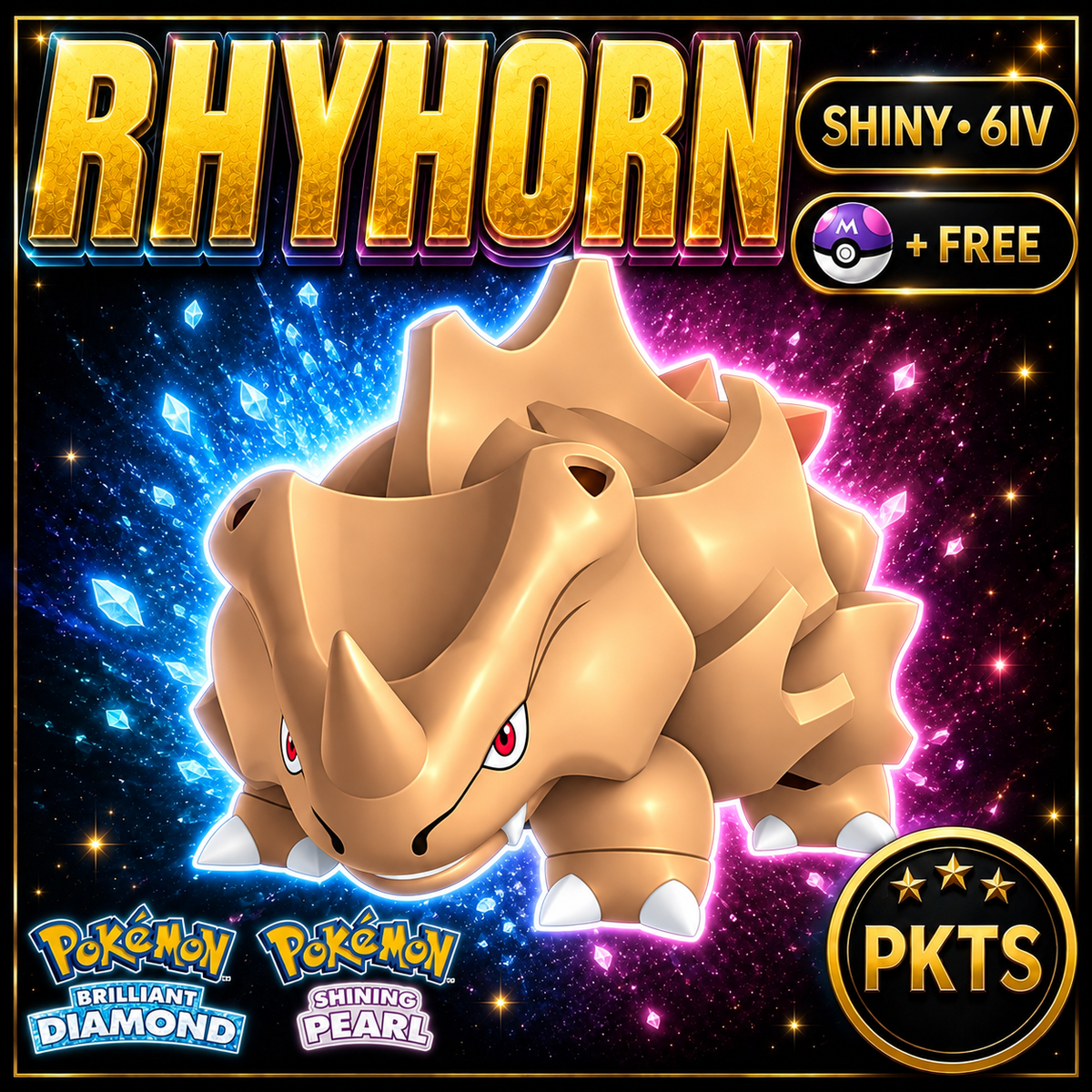 Shiny Rhyhorn for Pokémon Brilliant Diamond & Shining Pearl (BDSP), 6IV, PKTS.
