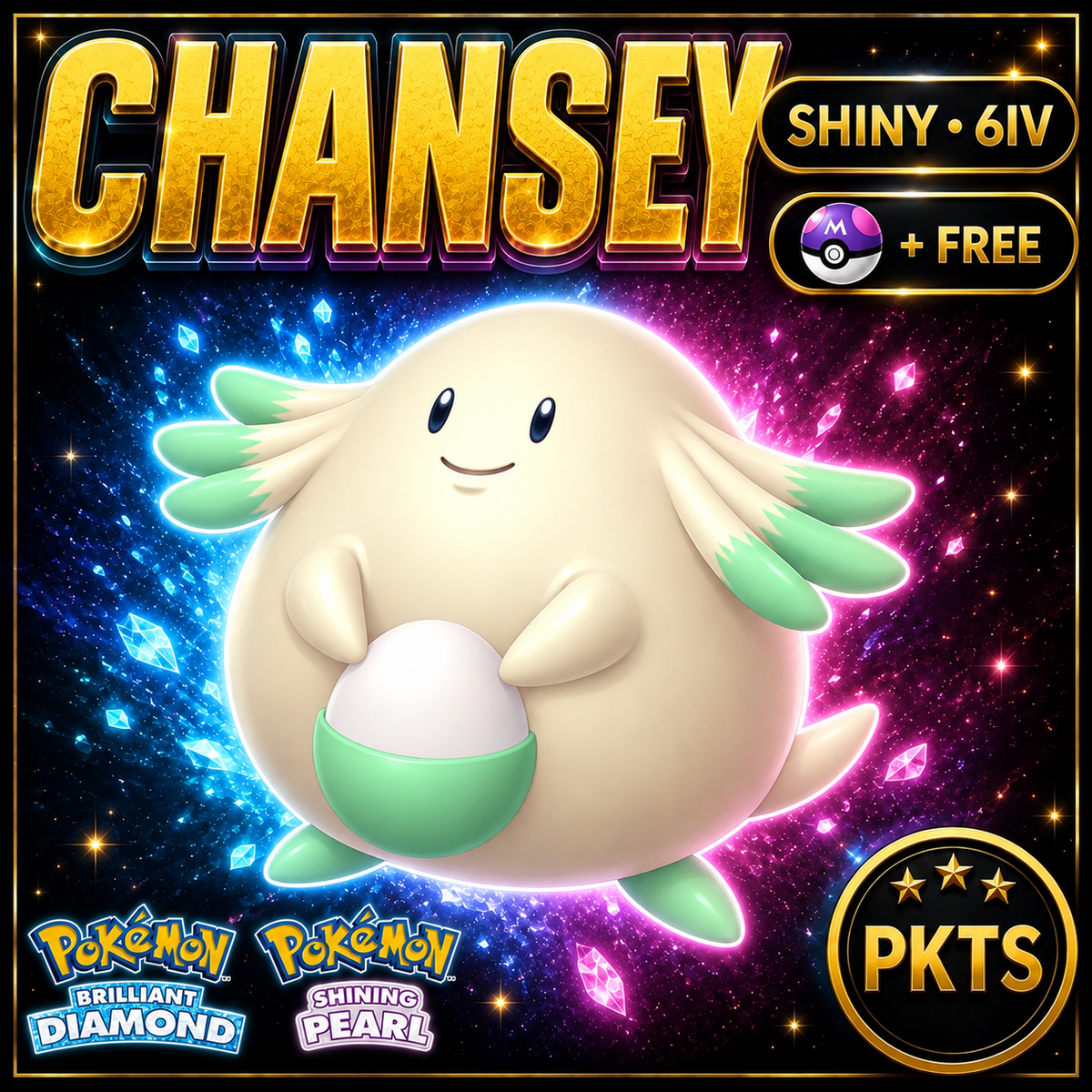 Shiny Chansey for Pokémon Brilliant Diamond & Shining Pearl (BDSP), 6IV, PKTS.