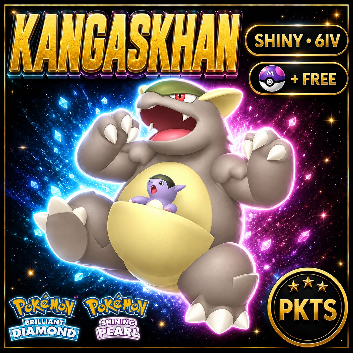 Shiny Kangaskhan for Pokémon Brilliant Diamond & Shining Pearl (BDSP), 6IV, PKTS.