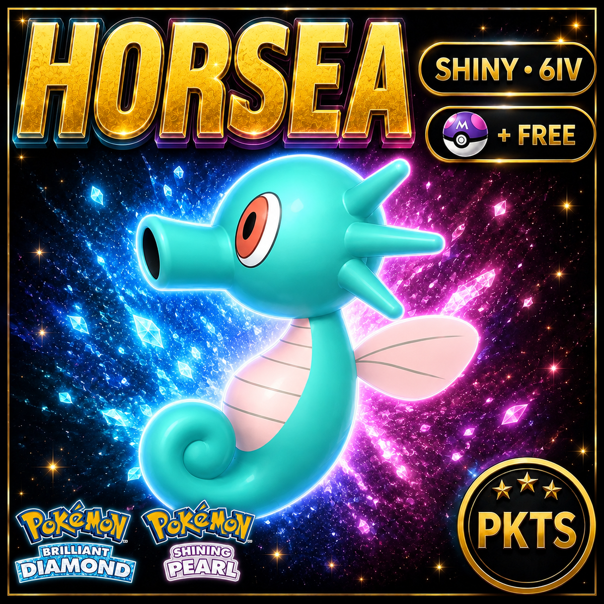 Shiny Horsea for Pokémon Brilliant Diamond & Shining Pearl (BDSP), 6IV, PKTS.