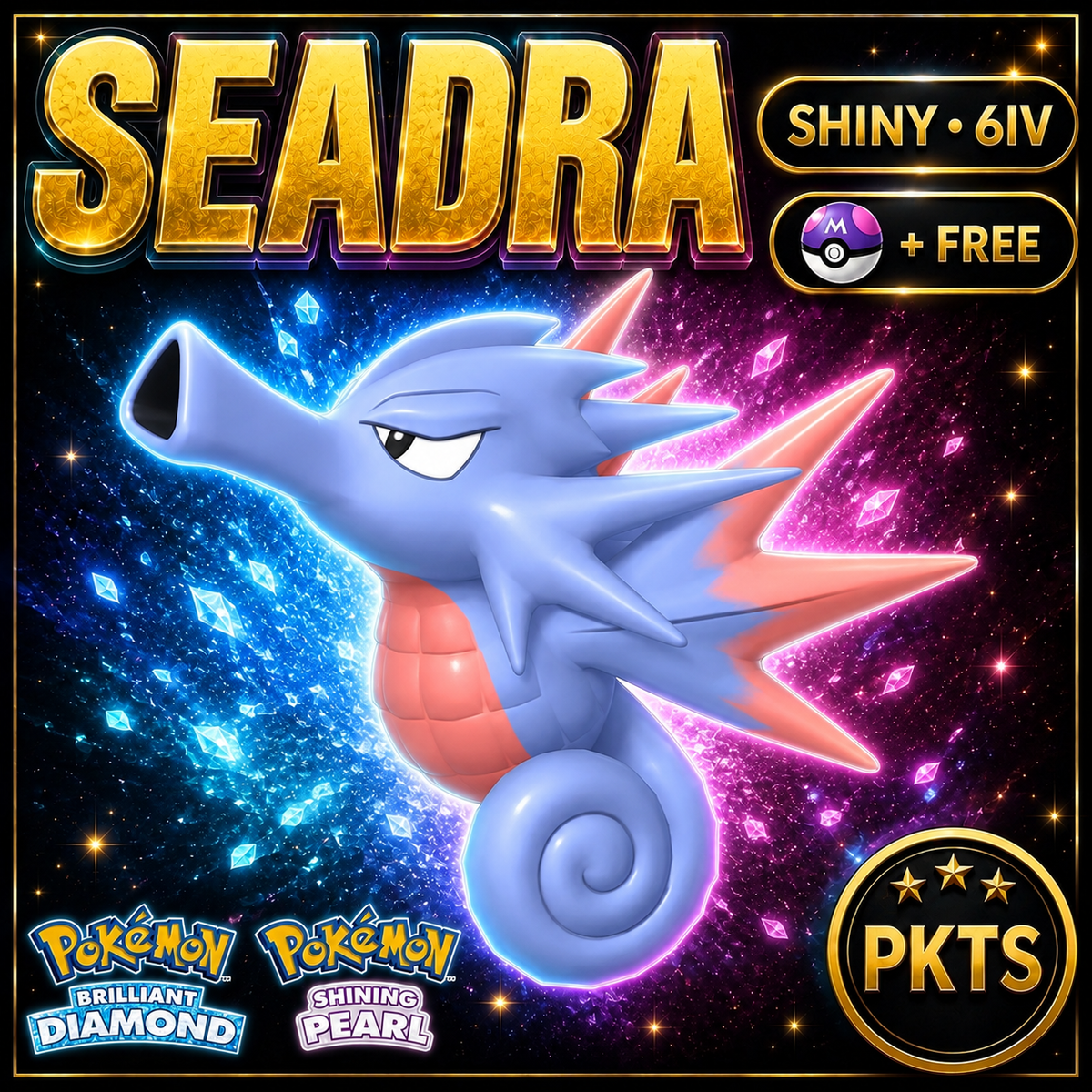 Shiny Seadra for Pokémon Brilliant Diamond & Shining Pearl (BDSP), 6IV, PKTS.
