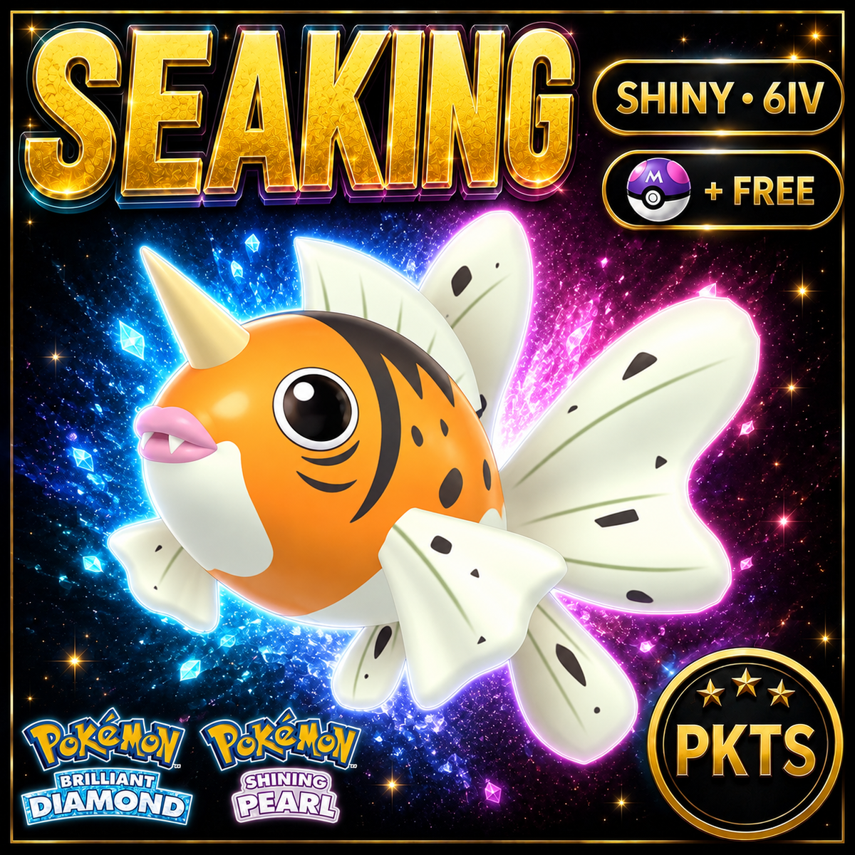 Shiny Seaking for Pokémon Brilliant Diamond & Shining Pearl (BDSP), 6IV, PKTS.