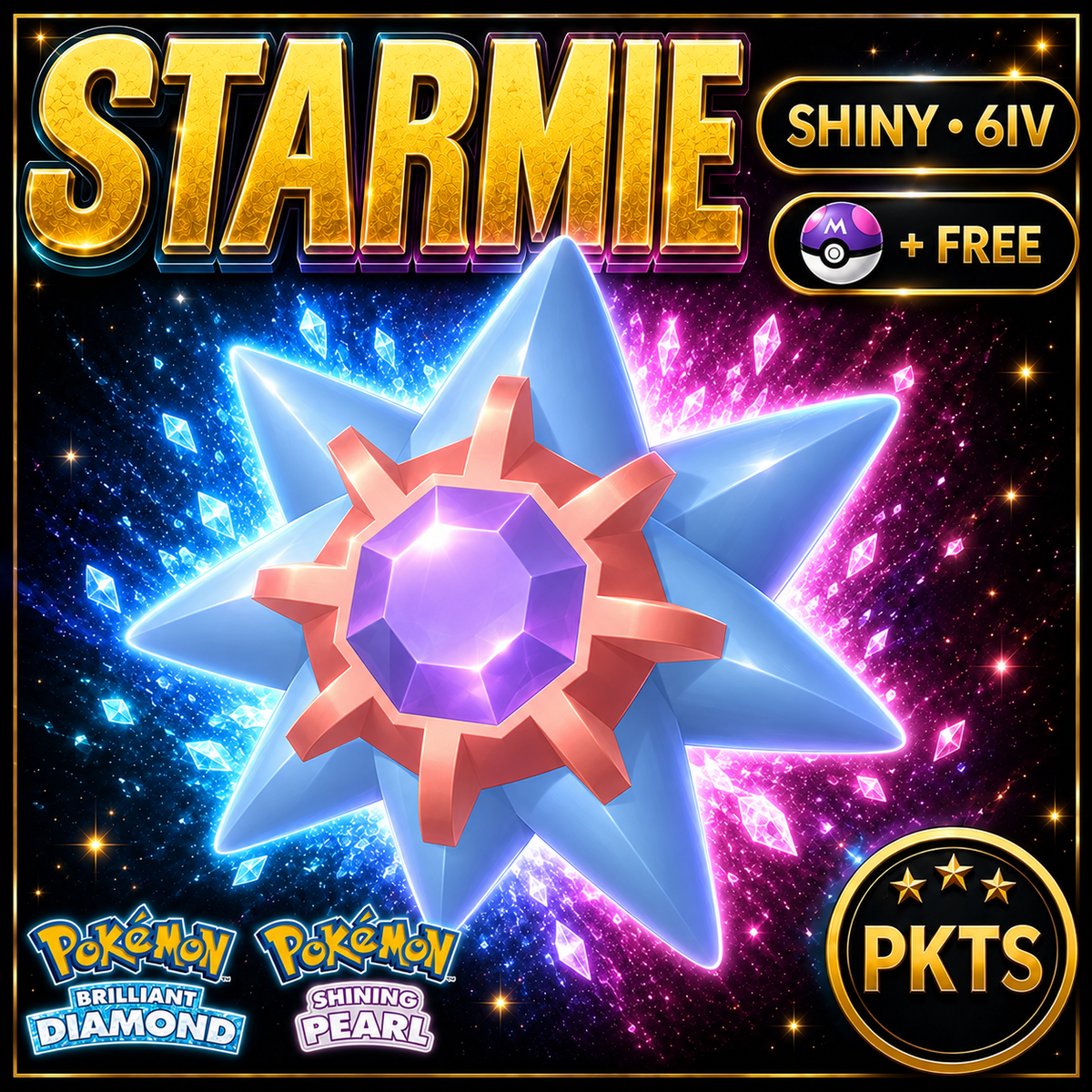 Shiny Starmie for Pokémon Brilliant Diamond & Shining Pearl (BDSP), 6IV, PKTS.